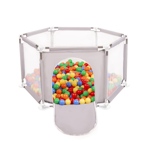 parc bébé hexagonal pliable avec balles plastiques, Gris:jaune/vert/bleu/rouge/orange, 900 balles