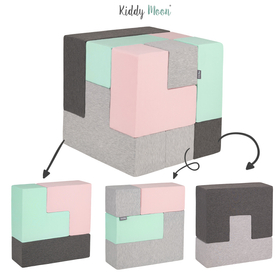 KiddyMoon blocs mous pour bébé cubes de construction en mousse, mix: gris clair/girs foncé/rose/menthe, 9 Pieces