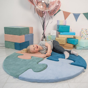 Puzzle en mousse doux tapis de motricité pour enfants tapis d'éveil pour bébé 4 éléments KiddyMoon, Rose De Sables/Vert Forêt/Bleu Lagune/Bleu Glacier 