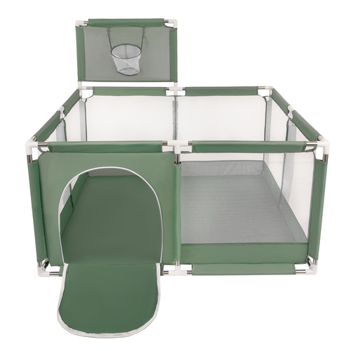 parc bébé avec balles plastiques aire de jeu pliable basket, vert : beige pastel/blanc/menthe, 400 balles