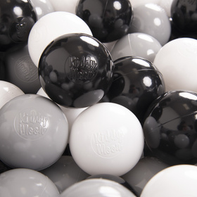 KiddyMoon Balles Colorées Plastique ∅7cm pour Piscine Enfant Bébé Fabriqué en EU, blanc/noir/gris, 100 Balles/7cm