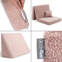 KiddyMoon Canapé Enfant en Mousse et Housse Teddy, Modulaire et Pliable, avec 2 Coussins, pour Jouer, Lire et se Détendre, rose, Canapés avec 2 Oreillers