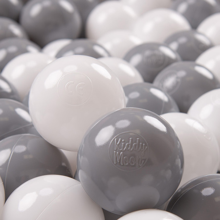 KiddyMoon Balles Colorées Plastique ∅7cm pour Piscine Enfant Bébé Fabriqué en EU, blanc/gris, 700 Balles/7cm