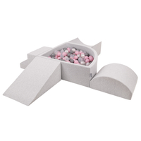 KiddyMoon Aire De Jeux en Mousse avec Quart Angulaire Piscine À Balles pour Bébé, gris clair: perle/gris/transparent/rose poudré, Piscine (200 Balles) + Version 5