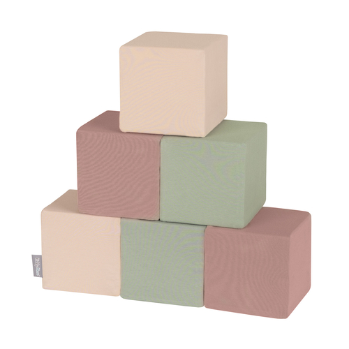 KiddyMoon blocs mous pour bébé cubes de construction en mousse, cubes: bruyère/beige/sage, 6 Pieces