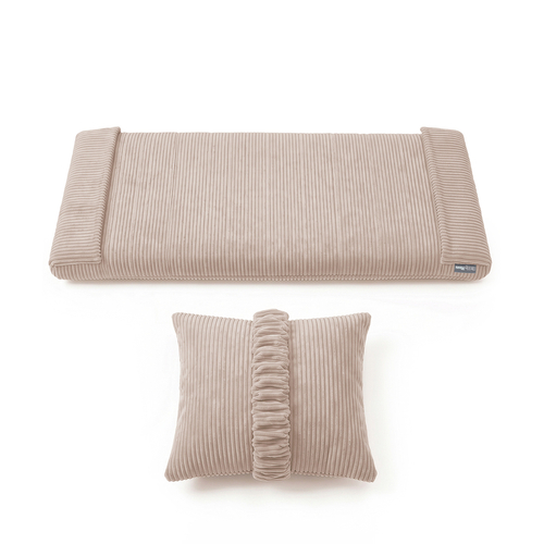 KiddyMoon Matelas avec Oreiller Set pour Planche D'équilibre Housse Amovible en Tissu Côtelé, beige foncé, Matelas/Oreiller