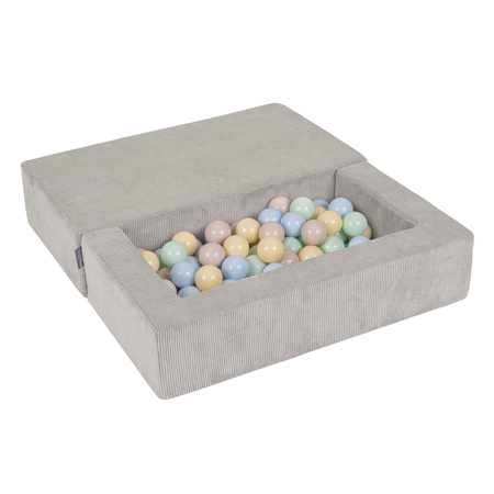 KiddyMoon Canapé en Mousse pour Enfants avec Balles Pour chambre d'enfant Léger Modulable Confortable Housse Amovible Parfait pour Jouer Lire et Se Détendre, gris clair: beige pastel/bleu pastel/jaune pastel/menthe, Canapé + 100 Balles