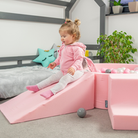 KiddyMoon Aire De Jeux en Mousse avec Rond Piscine à Balles pour Enfants, rose: bleu pastel/jaune pastel/blanc/menthe/rose poudré, Piscine (300 Balles) + Version 5