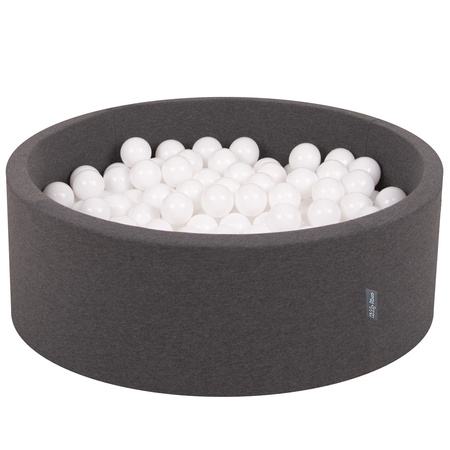 KiddyMoon Piscine à Balles ∅ 7Cm pour Bébé Rond Fabriqué En UE, gris foncé:blanc, 90x30cm/200 balles