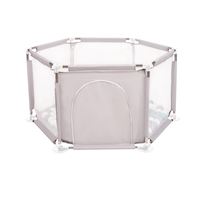 parc bébé hexagonal pliable avec balles plastiques, Gris:gris/blanc/turquoise, 100 balles