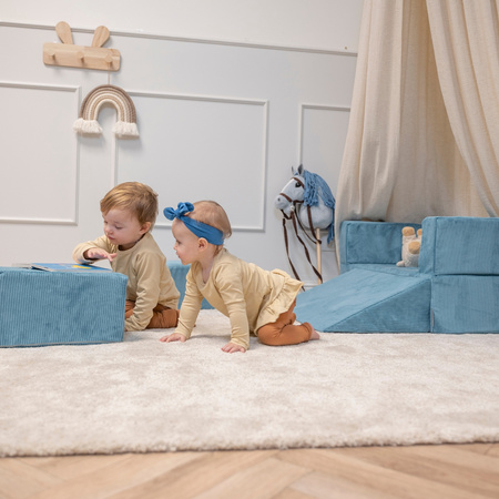 KiddyMoon Canapé en Mousse pour Enfants avec Balles Pour chambre d'enfant Léger Modulable Confortable Housse Amovible Parfait pour Jouer Lire et Se Détendre, bleu: beige pastel/bleu pastel/jaune pastel/menthe, Canapé + 100 Balles