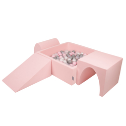 KiddyMoon Aire De Jeux en Mousse avec Carré Piscine À Balles pour Enfants, rose:perle/gris/transparent/rose poudré, Piscine (200 Balles) + Version 2