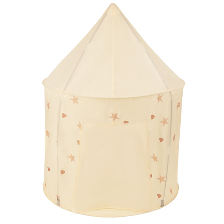 Tente de Jeu Pour Enfants Château Maison de Jeu En Forme De Pavillon De Jeu Avec Balles Pliable Tente Pop-Up Enfant Motifs D'Étoiles Et De Cœurs, beige clair: beige pastel/jaune pastel/blanc/menthe/rose poudré, 100 balles