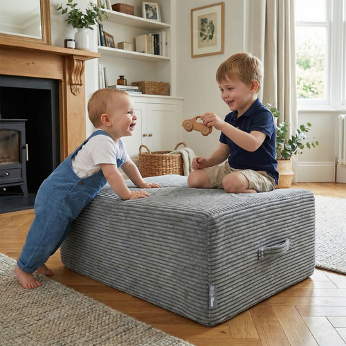 KiddyMoon Coussin Sauteur Enfant Mini Trampoline Interieur Rembourrage A Ressorts Housse Amovible En Tissu Cotele Deux Poignees Des 3 Ans, Gris Foncé, Mini Trampoline