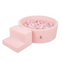 KiddyMoon Aire De Jeux en Mousse avec Rond Piscine à Balles pour Enfants, rose:rose poudre/perle/transparent, Piscine (200 Balles)+ Marches