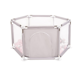 parc bébé hexagonal pliable avec balles plastiques, Gris:blanc/gris/rose poudré, 900 balles