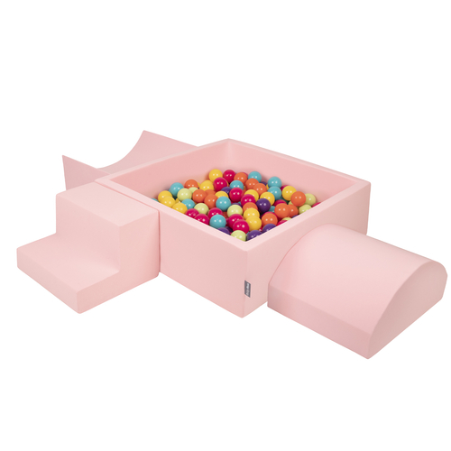 KiddyMoon Aire De Jeux en Mousse avec Carré Piscine À Balles pour Enfants, rose:vert clair/jaune/turq/orange/r.foncé/violet, Piscine (300 Balles) + Version 6