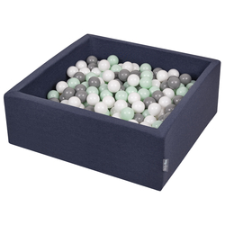 KiddyMoon Piscine à Balles ∅ 7Cm pour Bébé Carré Fabriqué En UE, bleu foncé:blanc/gris/menthe, 90x30cm/300 balles