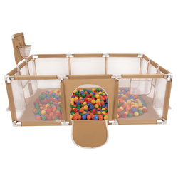 Parc Bébé avec Balles Plastiques Aire De Jeu Pliable Basket Football, beige : jaune/vert/bleu/rouge/orange, 100 balles