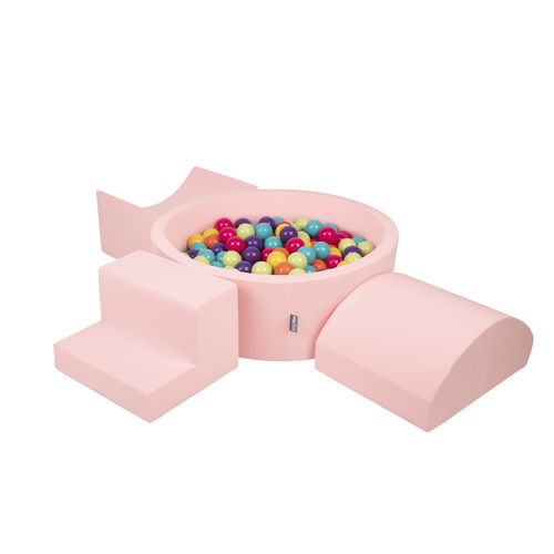 KiddyMoon Aire De Jeux en Mousse avec Rond Piscine à Balles pour Enfants, rose:vert clair/jaune/turq/orange/r.foncé/violet, Piscine (200 Balles) + Version 6