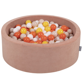 KiddyMoon Piscine à Balles ∅ 7Cm pour Bébé Rond Fabriqué En UE, Été: jaune/orange/beige pastel/blanc, 90x30cm/200 balles