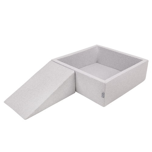 KiddyMoon Aire De Jeux en Mousse avec Carré Piscine À Balles pour Enfants, gris clair: perle/gris/transparent/rose poudré, Piscine (200 Balles) + Pente