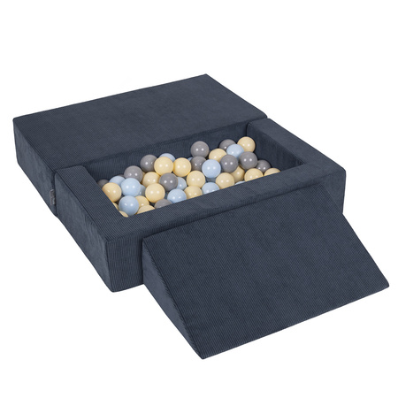 KiddyMoon Canapé en Mousse pour Enfants avec Balles et Pente Parfait Pour la Chambre D'enfant Léger Modulable Confortable Sécurisé Idéal pour Jouer et Se Détendre, bleu foncé: bleu pastel/jaune pastel/gris, Canapé/Pente + 100 Balles