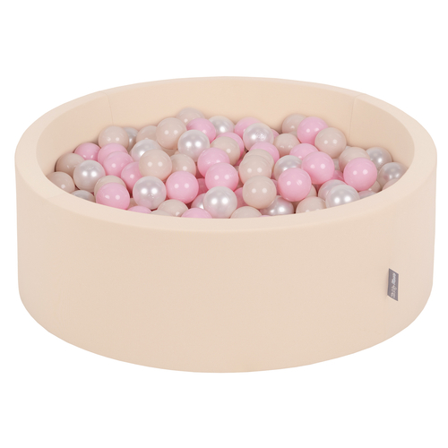 KiddyMoon Piscine à Balles ∅ 7Cm pour Bébé Rond Fabriqué En UE, beige, 90x30cm/200 Balles
