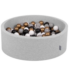 KiddyMoon Piscine à Balles ∅ 7Cm pour Bébé Rond Fabriqué En UE, gris clair:blanc/gris/noir/or, 90x30cm/200 balles