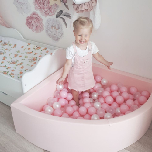 KiddyMoon Balles Colorées Plastique ∅7cm pour Piscine Enfant Bébé Fabriqué en EU, rose poudré/transparent