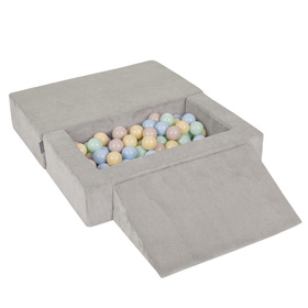 KiddyMoon Canapé en Mousse pour Enfants avec Balles et Pente Parfait Pour la Chambre D'enfant Léger Modulable Confortable Sécurisé Idéal pour Jouer et Se Détendre, gris clair: beige pastel/bleu pastel/jaune pastel/menthe, Canapé/Pente + 100 Balles