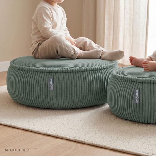KiddyMoon Pouf enfant en mousse avec housse amovible, gris clair, L