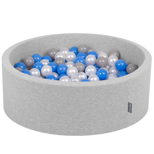KiddyMoon Piscine à Balles ∅ 7Cm pour Bébé Rond Fabriqué En UE, gris clair:perle/gris/bleu, 90x30cm/300 Balles