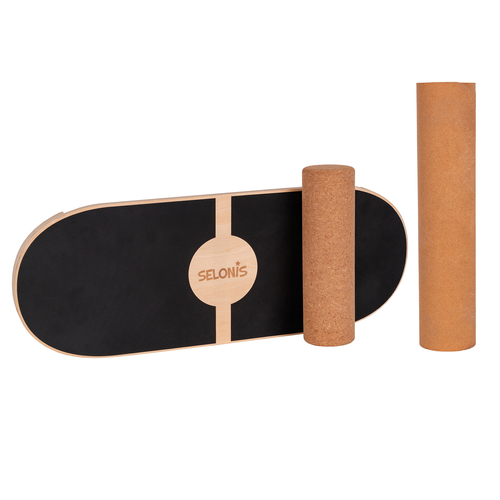 Balance Board de Bois pour Adultes et Enfants Coordination Planche D'équilibre Physiothérapie Skateboard Thérapeutique Sport Fitness Crossfit Yoga - Disponibles avec Tapis ou sans Tapis, naturel, 80x30cm + tapis