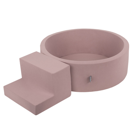 KiddyMoon Aire De Jeux en Mousse avec Rond Piscine à Balles pour Enfants, bruyère: beige pastel/rose poudré/perle, Piscine (100 Balles) + Marches