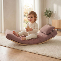 KiddyMoon Planche D'équilibre en Bois Enfant Avec Matelas et Oreiller Balance Board, naturel/beige foncé, Planche D'équilibre/Matelas/Oreiller
