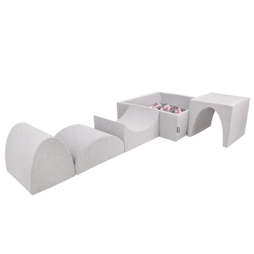 KiddyMoon Aire De Jeux en Mousse avec Carré Piscine À Balles pour Enfants, gris clair: perle/gris/transparent/rose poudré, Piscine (200 Balles) + Version 1