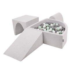 KiddyMoon Aire De Jeux en Mousse avec Quart Angulaire Piscine À Balles pour Bébé, gris clair: blanc/gris/menthe, Piscine (200 Balles) + Version 2