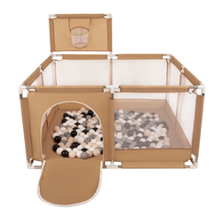 parc bébé avec balles plastiques aire de jeu pliable basket, beige : beige pastel/gris/blanc/noir, 200 balles