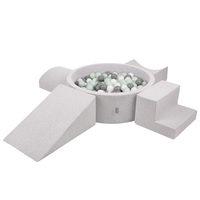 KiddyMoon Aire De Jeux en Mousse avec Rond Piscine à Balles pour Enfants, gris clair: blanc/gris/menthe, Piscine (300 Balles) + Version 5