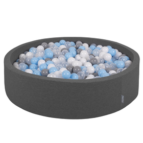 KiddyMoon Piscine À Balles Grande Rond pour Bébé, Fabriqué en UE, gris foncé: gris/blanc/transparent/babyblue, 120x30cm/600 balles