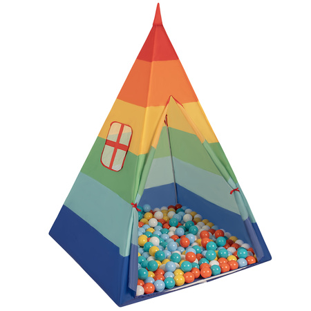 Tipi Tente de Jeu avec Balles Maison de Jeu pour Enfants, multicolore: blanc/jaune/orange/turquoise, 100 Balles