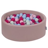 KiddyMoon piscine à balles ronde en mousse pour bébé et enfant, bassin sensoriel intérieur, housse lavable, inclus balles sécurisées, Béruée: rose poudre/rose foncé/baby blue/menthe, 90x30cm/200 balles