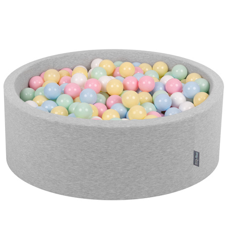 KiddyMoon Piscine à Balles ∅ 7Cm pour Bébé Rond Fabriqué En UE, gris clair:bleu pastel/jaune pastel/blanc/menthe/rose poudré, 90x30cm/200 balles