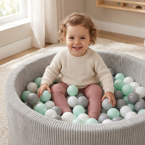 KiddyMoon Piscine Bébé 90 X 30 Cm Avec 200 Balles, Piscine À Balles Pour Bébé Et Enfant, Piscine Enfant En Mousse Douce, Housse Côtelée Lavable, Gris clair: Blanc/Gris/Rose poudré, 90x30cm/200 Balles