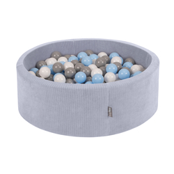 KiddyMoon Piscine À Balles pour Enfants Mousse Côtelé Pour Motricité Bébé, Gris foncé : gris/blanc/babyblue, 90x30cm/100 balles