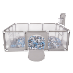Parc Bébé avec Balles Plastiques Aire De Jeu Pliable Basket Football, gris: gris/blanc/transparent/babyblue, 100 balles