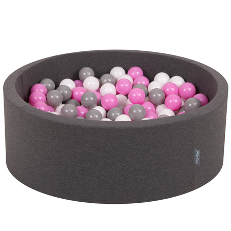 KiddyMoon Piscine à Balles ∅ 7Cm pour Bébé Rond Fabriqué En UE, gris foncé: gris/blanc/rose, 90x30cm/300 balles