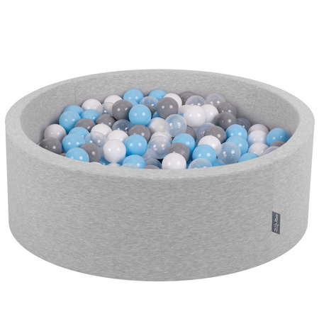 KiddyMoon Piscine à Balles ∅ 7Cm pour Bébé Rond Fabriqué En UE, gris clair:gris/blanc/transparent/babyblue, 90x30cm/200 balles