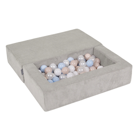 KiddyMoon Canapé en Mousse pour Enfants avec Balles Pour chambre d'enfant Léger Modulable Confortable Housse Amovible Parfait pour Jouer Lire et Se Détendre, gris clair: beige pastel/bleu pastel/blanc/perle, Canapé + 100 Balles